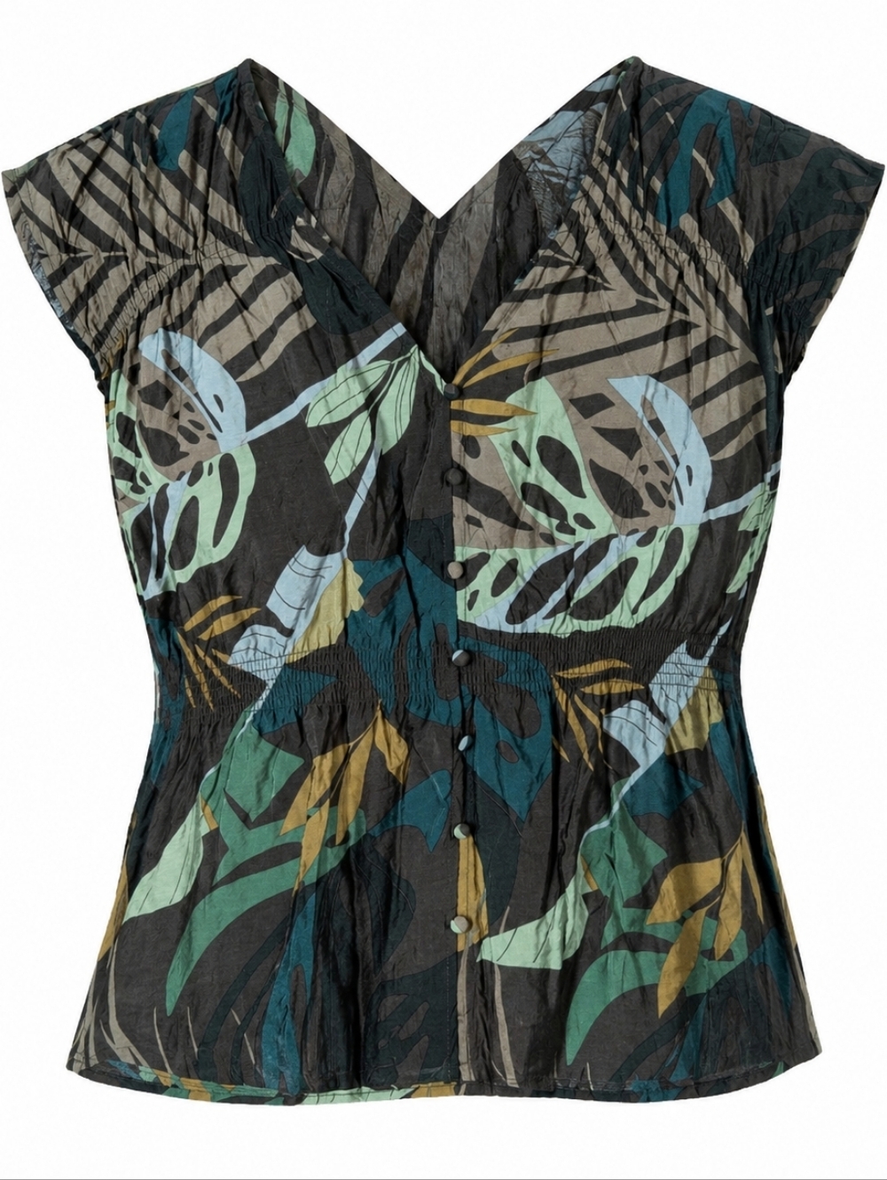 Reitmans Plus Size Olive Green Tropical Print V-Neck Short Sleeve Blouse Size 2X